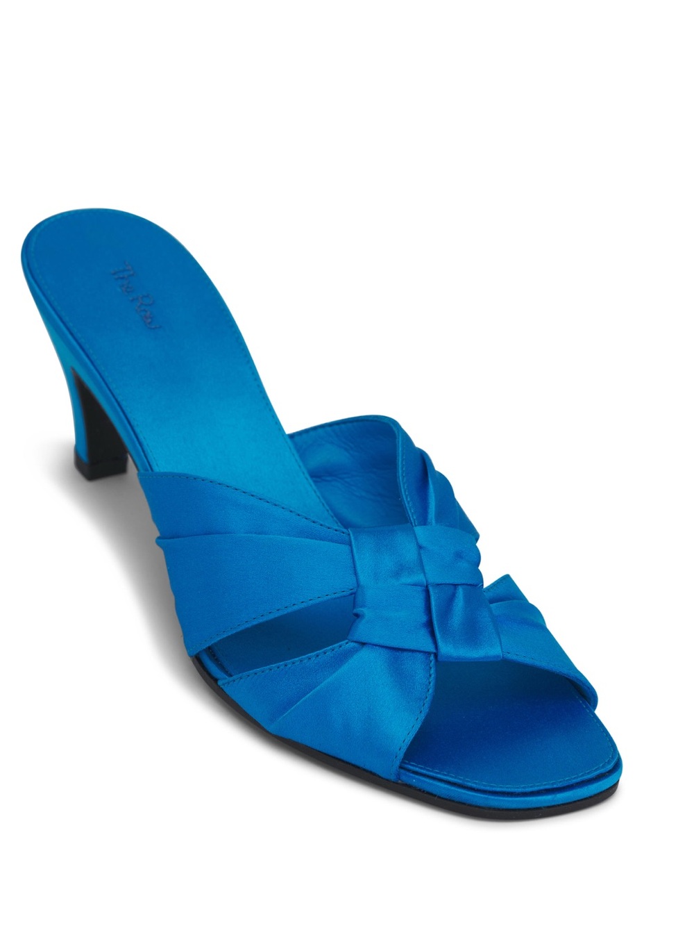 THE ROW Soft Knot Pool Blue Satin Sandal, 70mm